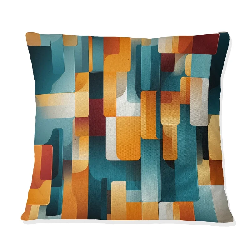 Designart "Orange And Teal Popart Pop Culture Pixels" Striped Printed Throw Pillow