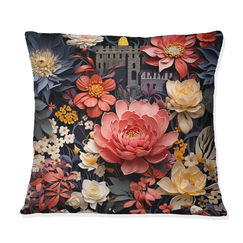 Designart "Pink And Beige Floral Oasis Castle Dreams" Floral Printed Throw Pillow