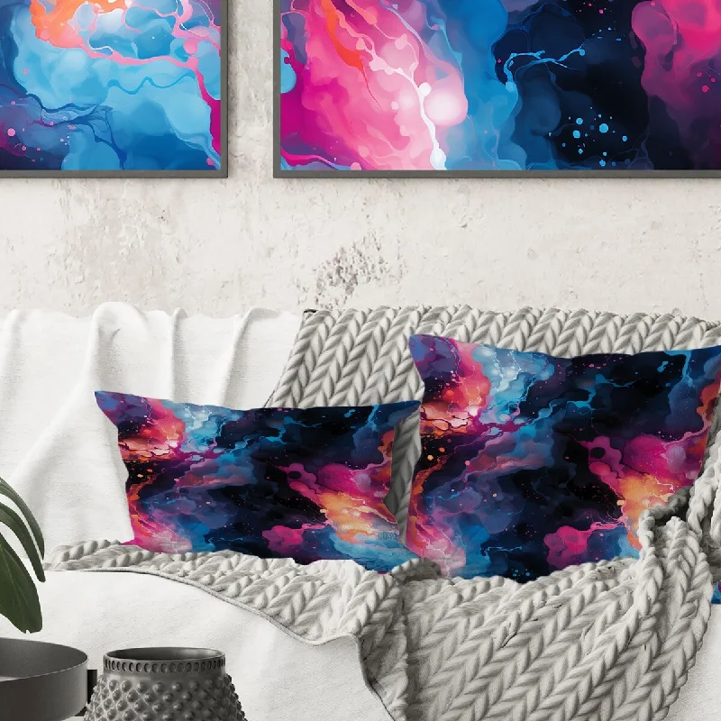 Designart "Pink And Blue Galactic Dreams Marble " Marble Printed Throw Pillow