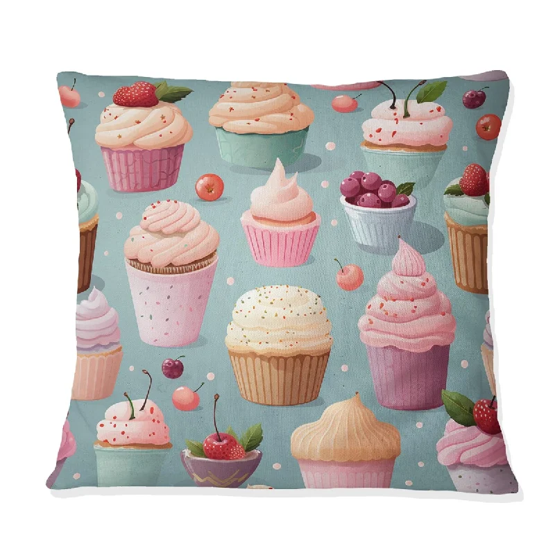 Designart "Pink And Blue Sweet Treats Delight" Food & Beverage Printed Throw Pillow