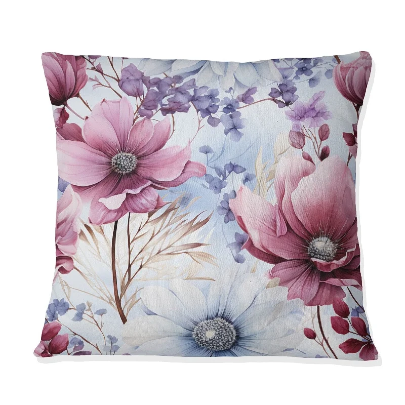 Designart "Pink And Purple Wildflower Paradise" Floral Printed Throw Pillow