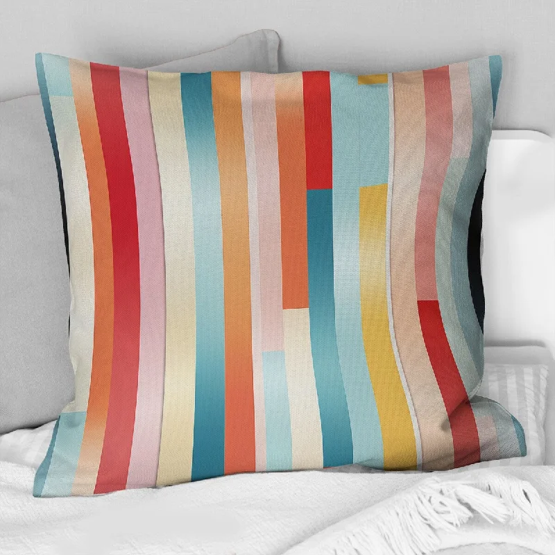 Designart "Pink Groovy Retro Striped Illusion" Striped Printed Throw Pillow