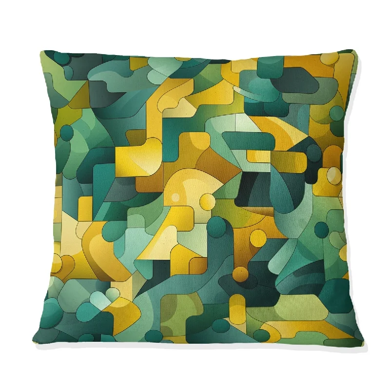 Designart "Popart Green And Yellow Puzzle Play" Geometric Printed Throw Pillow