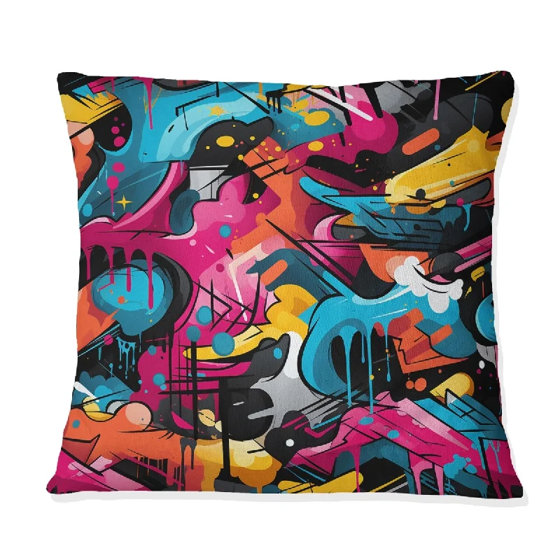 Designart "Popart Neon Graffiti Fusion I" Geometric Printed Throw Pillow