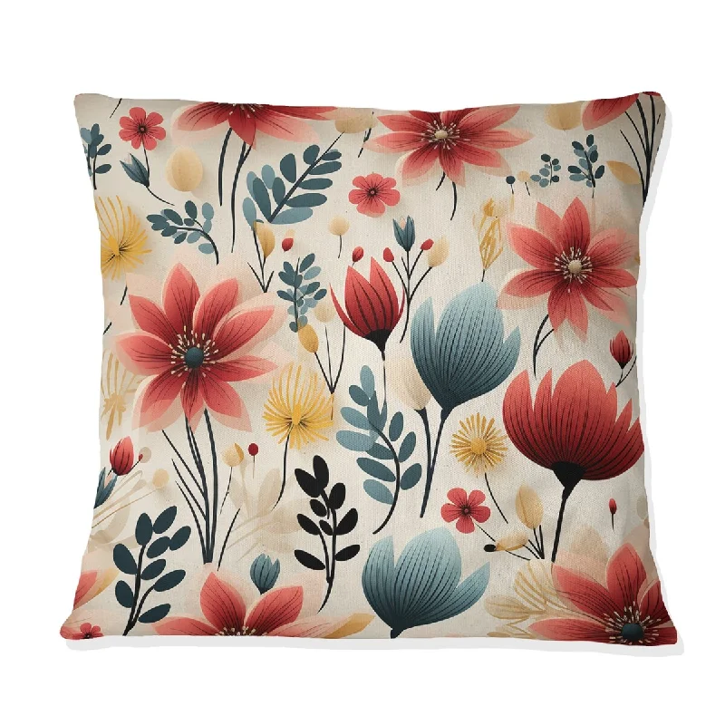 Designart "Red Coastal Harmony Floral Pattern II" Floral Printed Throw Pillow