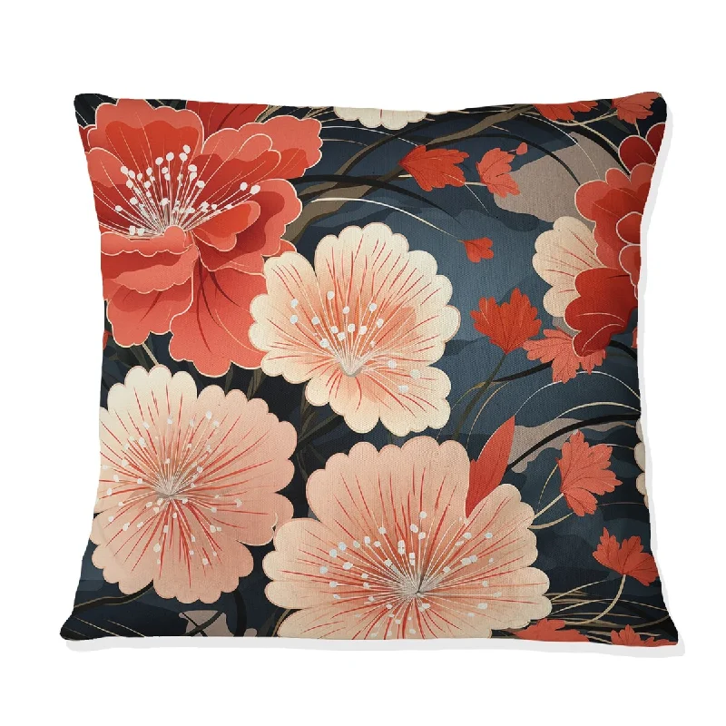 Designart "Red Geisha Japanese Pattern" Japanese Printed Throw Pillow