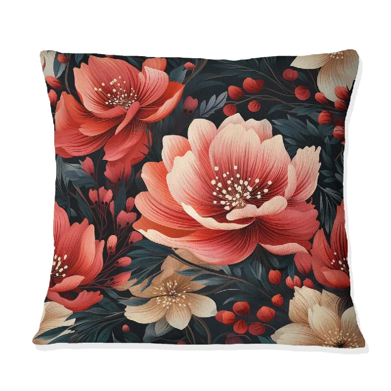 Designart "Red Mystic Aura Floral Fusion I" Floral Printed Throw Pillow