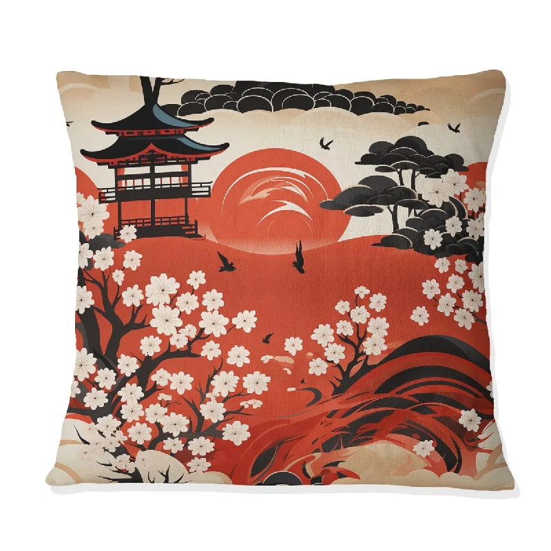 Designart "Red Torii Gate Japanese Pattern" Japanese Printed Throw Pillow