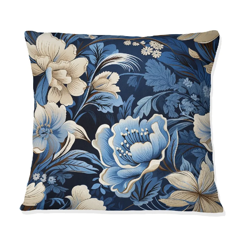 Designart "Russian Blue And White Flowers Reflections II" Botanical Printed Throw Pillow