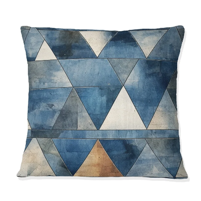 Designart "Rustic Cobalt Triangle Symphony" Geometric Printed Throw Pillow