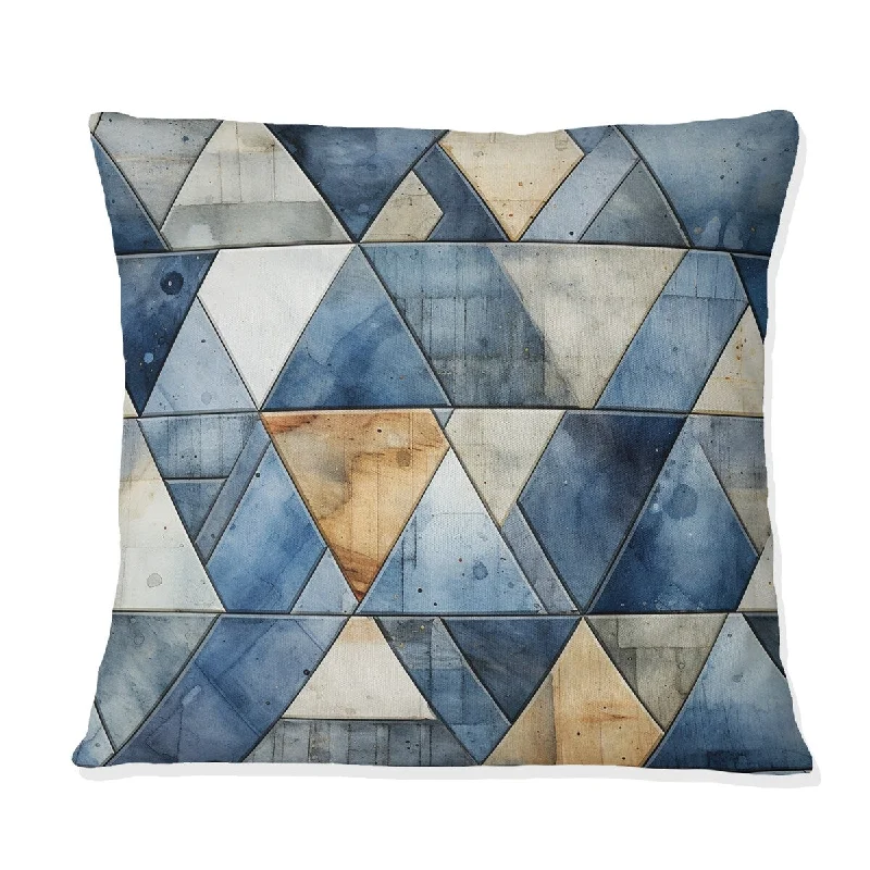 Designart "Rustic Cobalt Triangle Symphony IV" Geometric Printed Throw Pillow