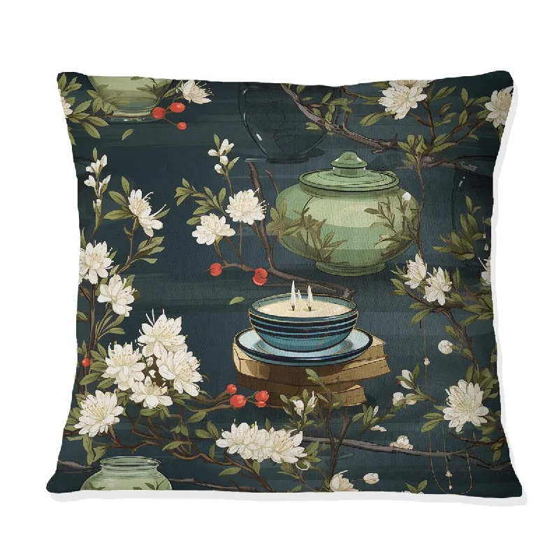 Designart "Serene Tea Ceremony" Chinese Printed Throw Pillow