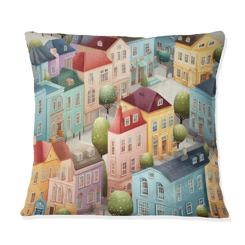 Designart "Soft Pastel Color Nordic Building Collage" Abstract Printed Throw Pillow