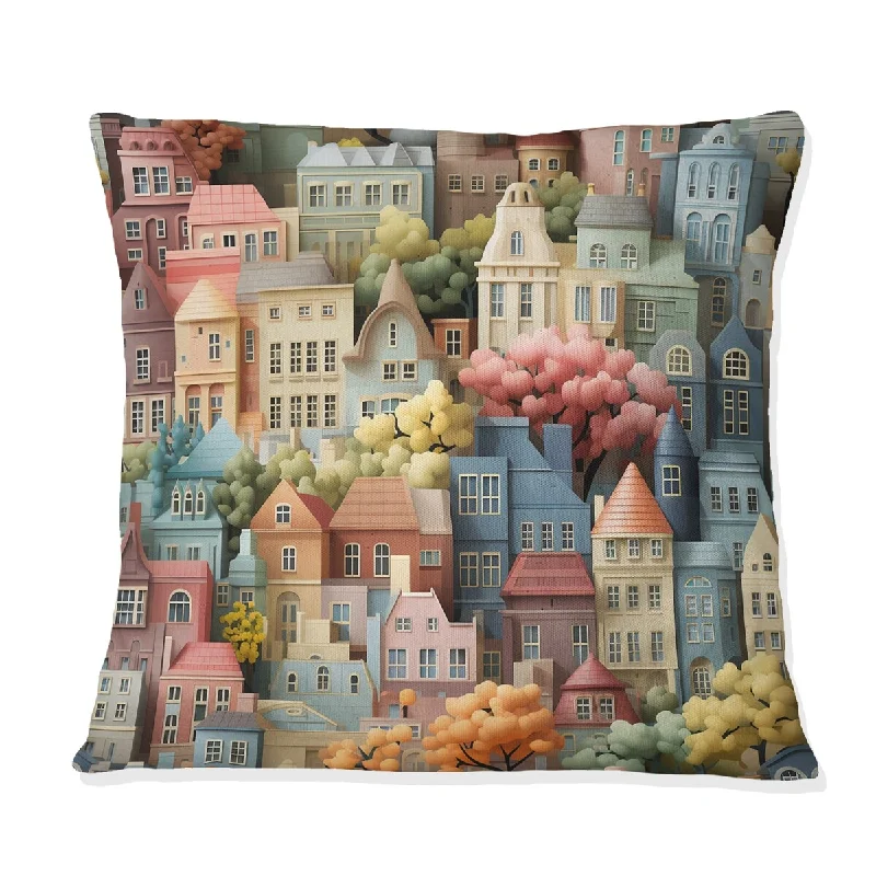 Designart "Urban Buildings In Soft Pastel Colors II" Abstract Printed Throw Pillow