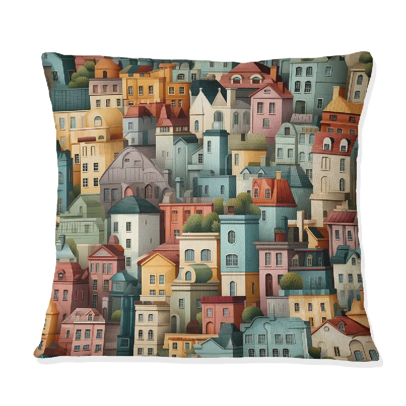 Designart "Urban Buildings In Soft Pastel Colors IV" Abstract Printed Throw Pillow