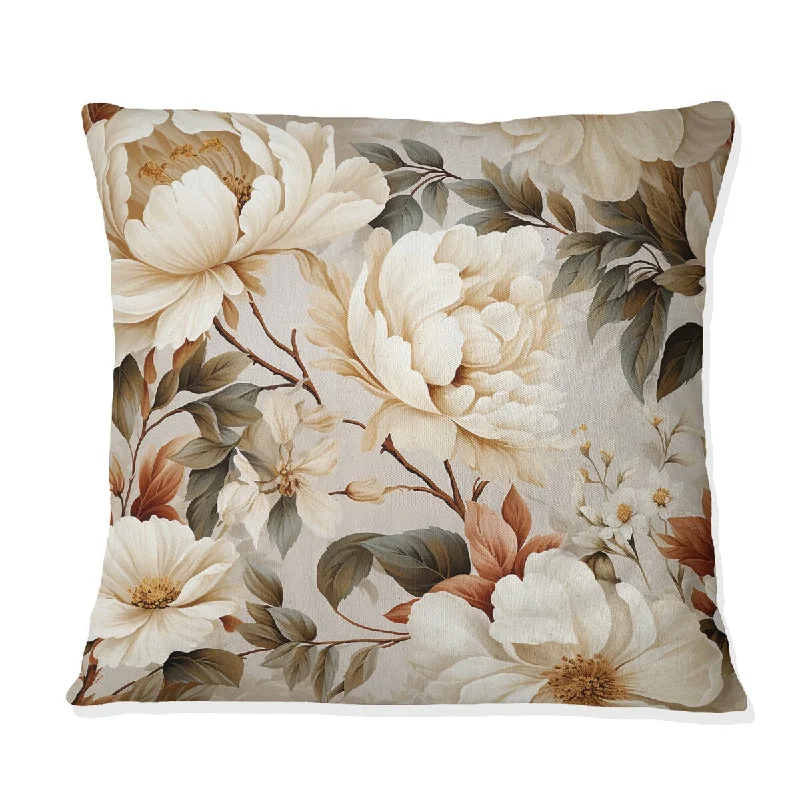 Designart "Vintage Florals I" Plants Printed Throw Pillow