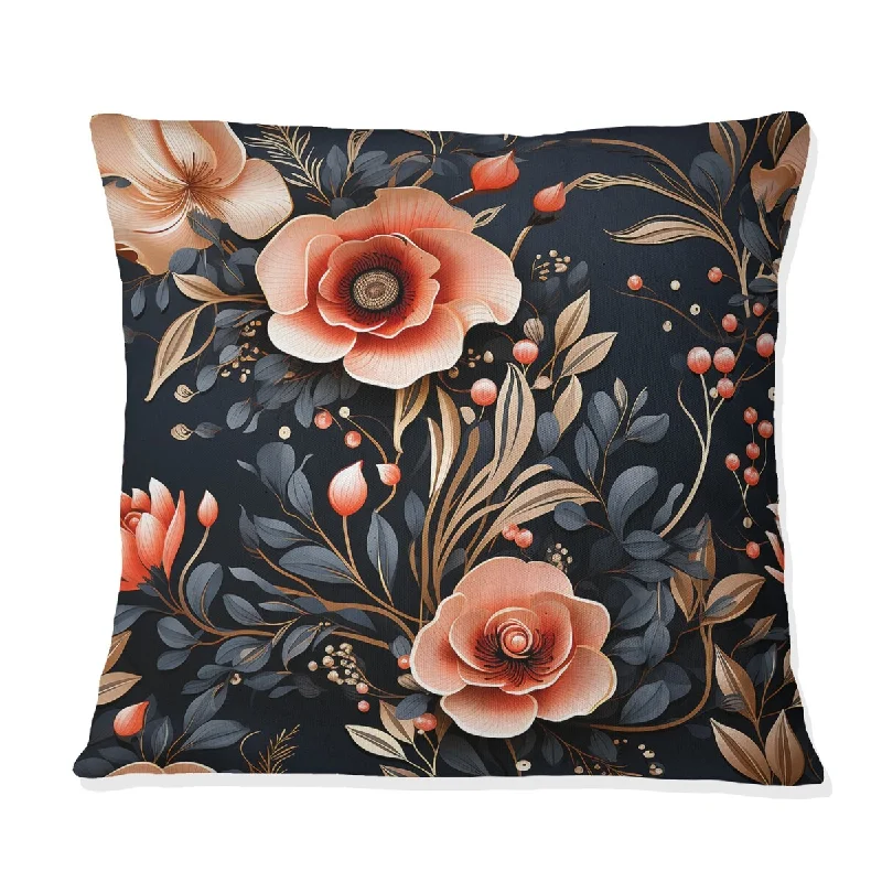 Designart "Vintage Nostalgia Peach Floral Pattern I" Floral Printed Throw Pillow