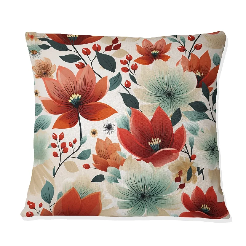 Designart "Vintage Romance Red Floral Bliss II" Floral Printed Throw Pillow