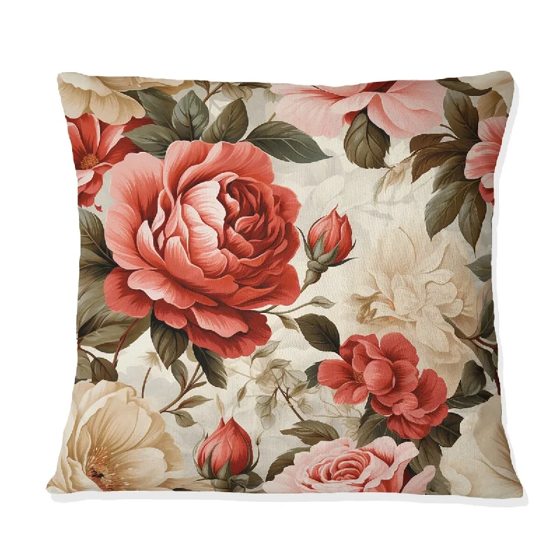 Designart "Vintage Rose Floral Pattern" Floral Printed Throw Pillow