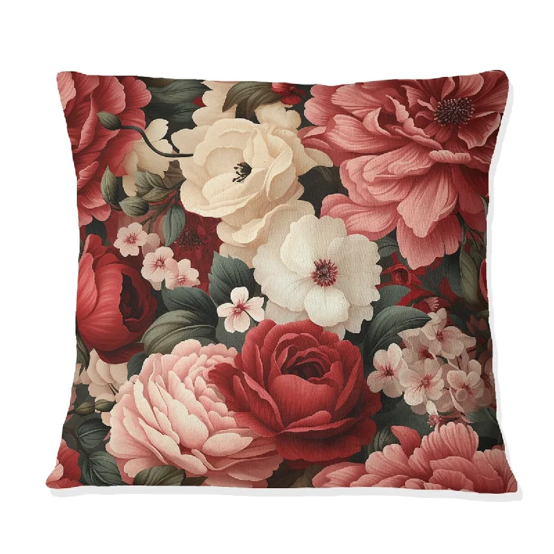 Designart "Vintage Rose Floral Pattern IV" Floral Printed Throw Pillow