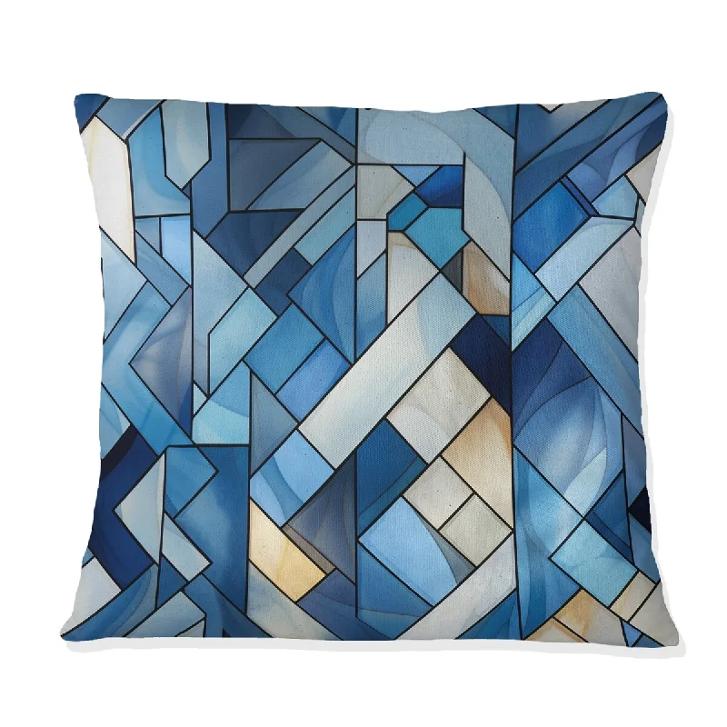 Designart "Vintage White An Blue Tessellations Geometric" Geometric Printed Throw Pillow