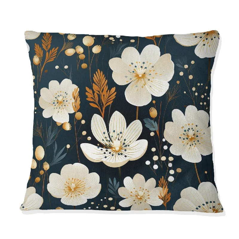 Designart "White And Black Magnolias Floral Pattern I" Floral Printed Throw Pillow