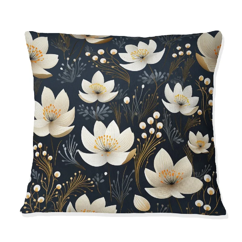 Designart "White And Black Magnolias Floral Pattern IV" Floral Printed Throw Pillow