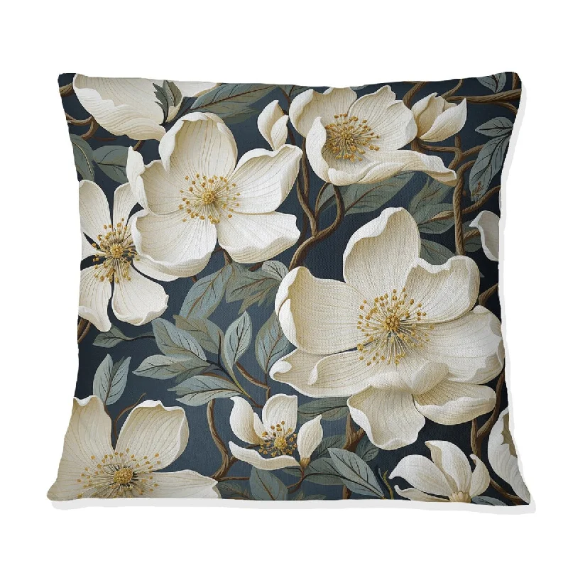 Designart "White And Green Rose Flowers II" Floral Printed Throw Pillow