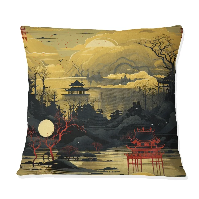 Designart "Yellow Torii Gate Japanese Pattern" Japanese Printed Throw Pillow