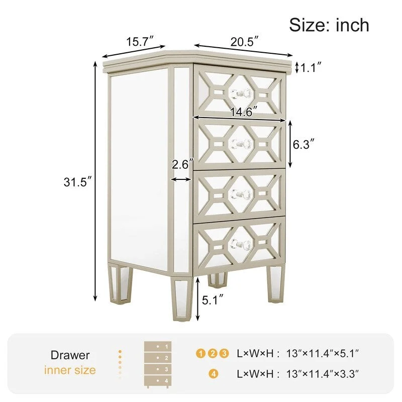 Elegant Mirrored 4-Drawer Chest for Bedroom