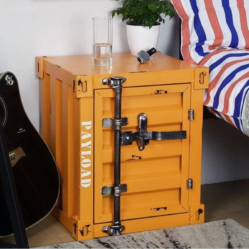 Industrial Container Nightstand Retro Bedside Storage Cabinet with Door