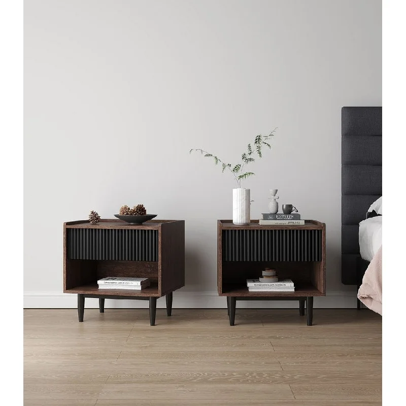 Manhattan Comfort Duane Modern Ribbed Nightstand Set of 2