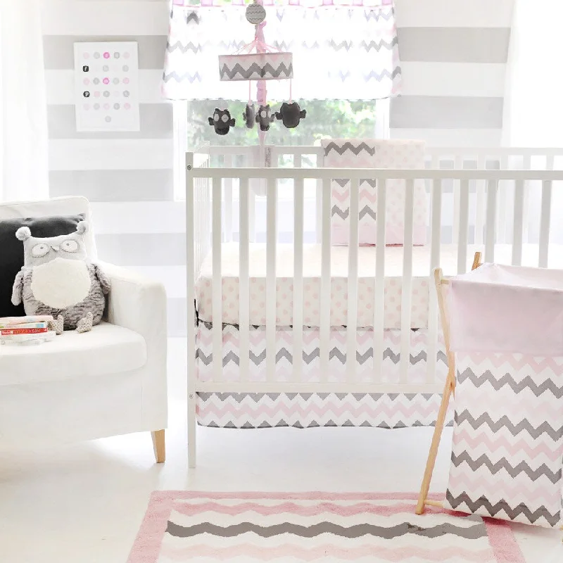 My Baby Sam Pink Chevron Baby 3-piece Crib Bedding Set