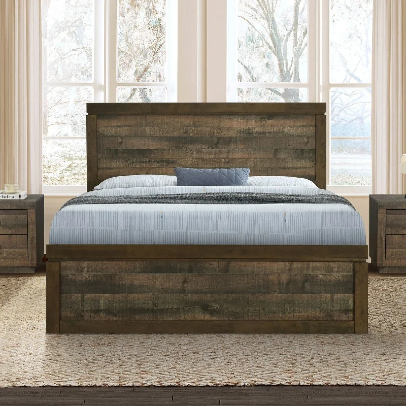 Natural Pineood Queen Size Platform Bed with 10 Wooden Slats Support, No Box Spring Needed