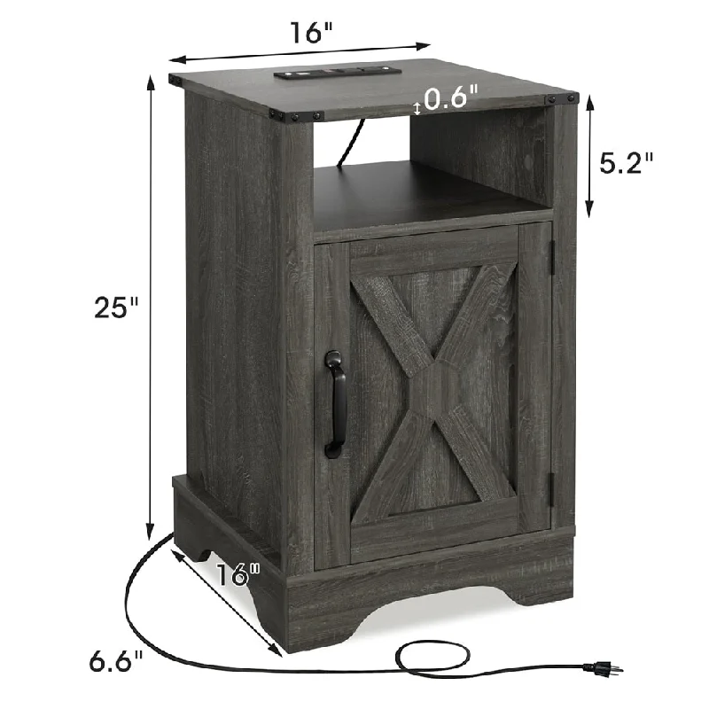 Nightstand Set of 2 Tall Side Table Wood Bedside Cabinet with Charging Station, USB ports and Plug Sockets