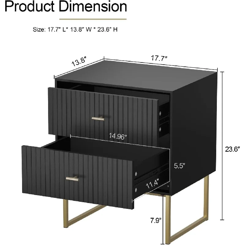 Nightstand Set of 2 with Metal Frame for Bedroom Living Room Bed Side Table