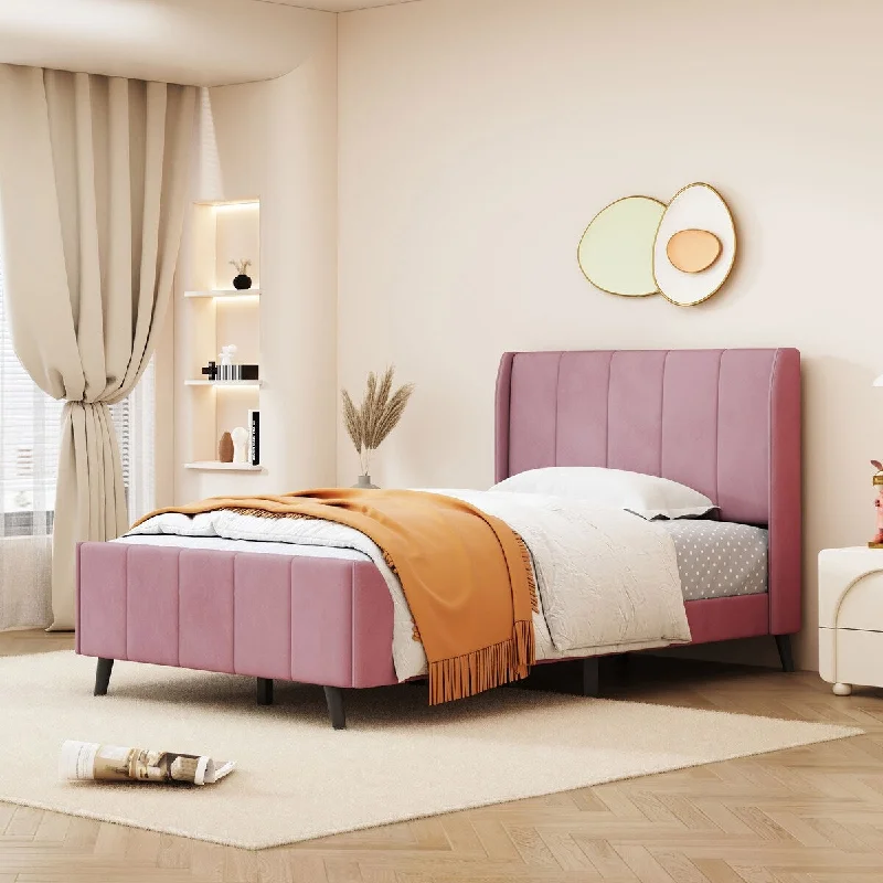 Pink Twin Upholstered Bed with Tufted Headboard