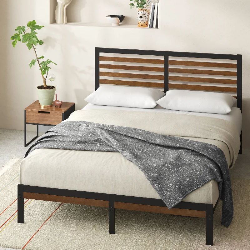 Priage by ZINUS Brown Bamboo and Metal Platform Bed Frame