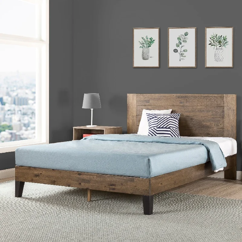 Priage by ZINUS Brown Wood Platform Bed Frame with Headboard