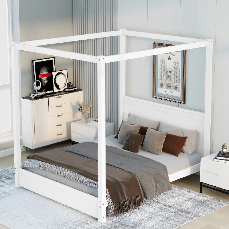 Queen Canopy Platform Bed with Headboard