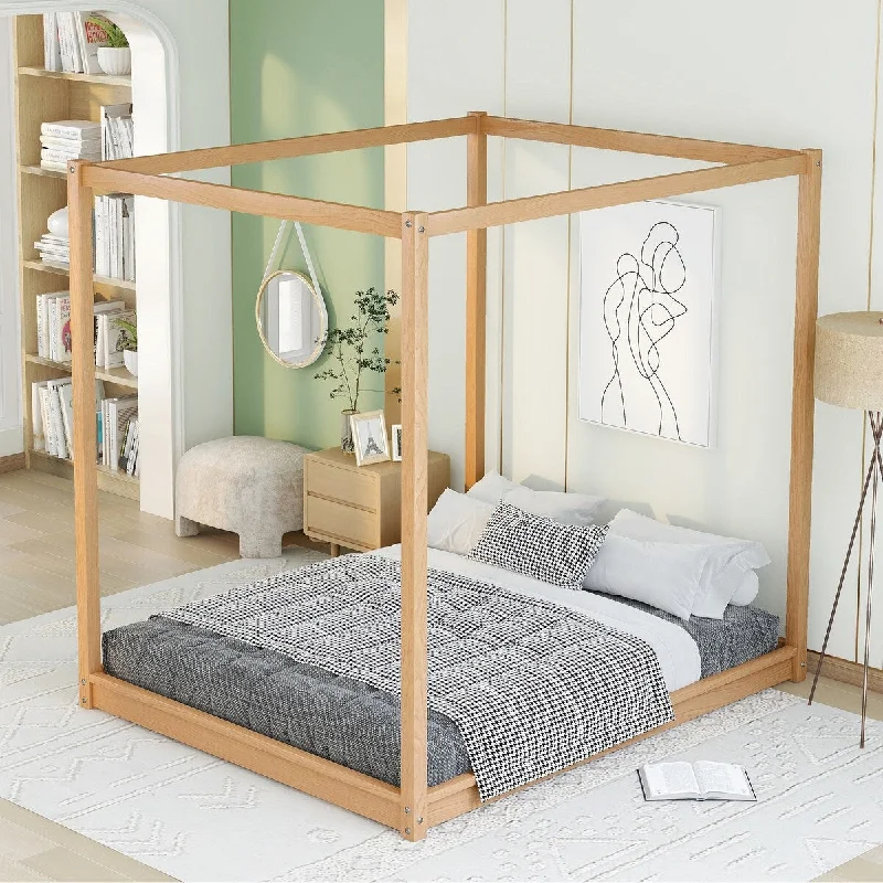 Queen Floor Canopy Platform Bed with Support Legs