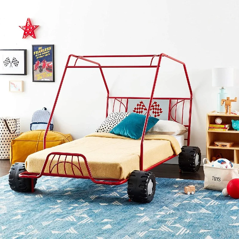 Red Twin Size Car Model Bed with Wheels