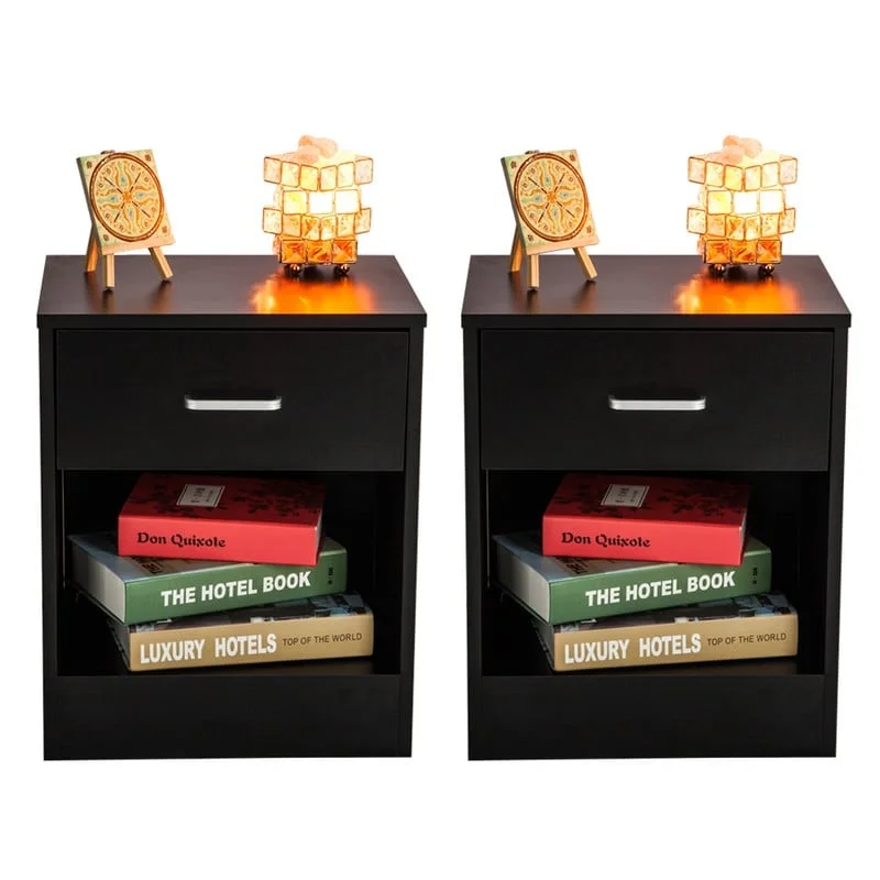 Set of 2 Bedroom Storage End Beside Table 1 Drawer Nightstand