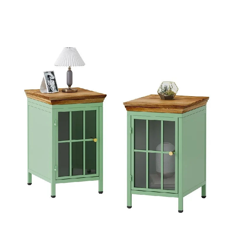 Set of 2 Modern Nightstand with Solid Wood Tabletop for Bedroom