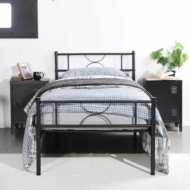 Twin Size Bed Frame Platform Metal with Headboard/Underbed Storage/Steel Slats, Heavy-Duty Mattress Foundation