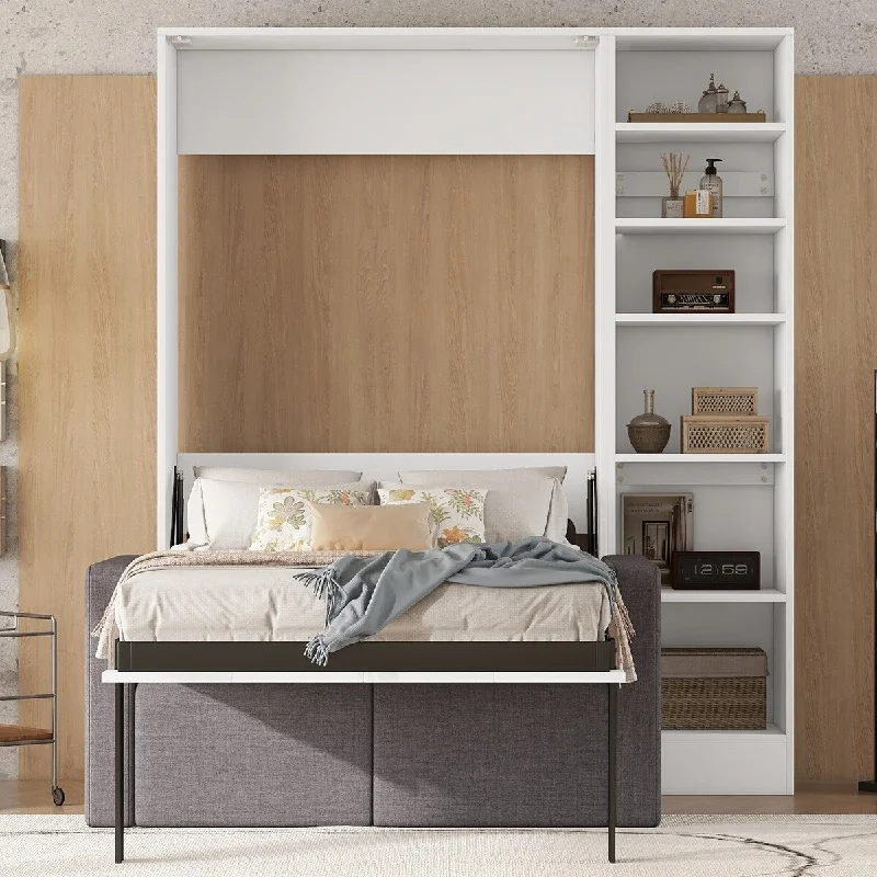 Twin Size Murphy Bed Wall Bed Frame with Shelves and Sofa