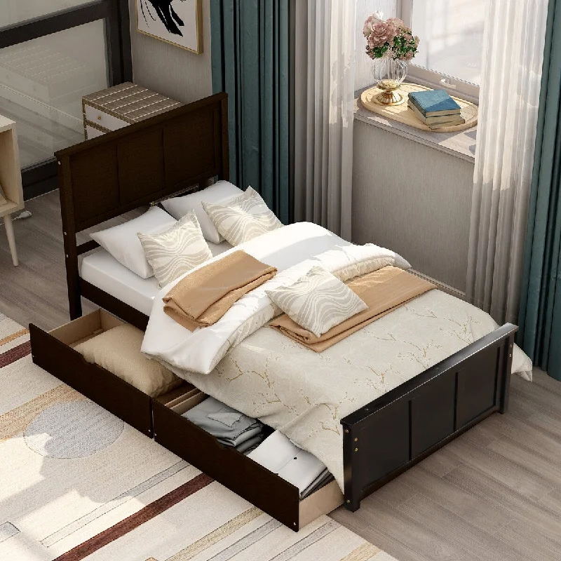 Twin Wood Platform Bed with Drawers