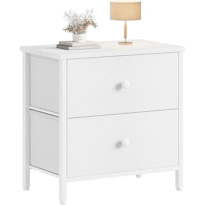 White Nightstand 2 Drawer for Bedroom,Small Night Stand