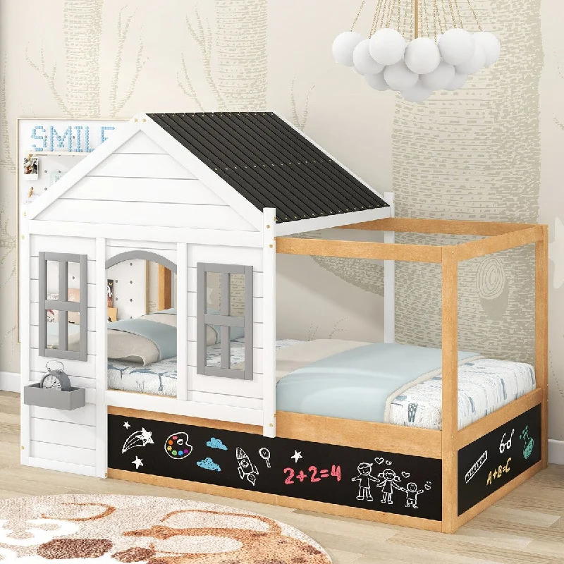 White Twin Size House Bed with Roof and Window, Adds Playful Charm to Kids' Bedroom