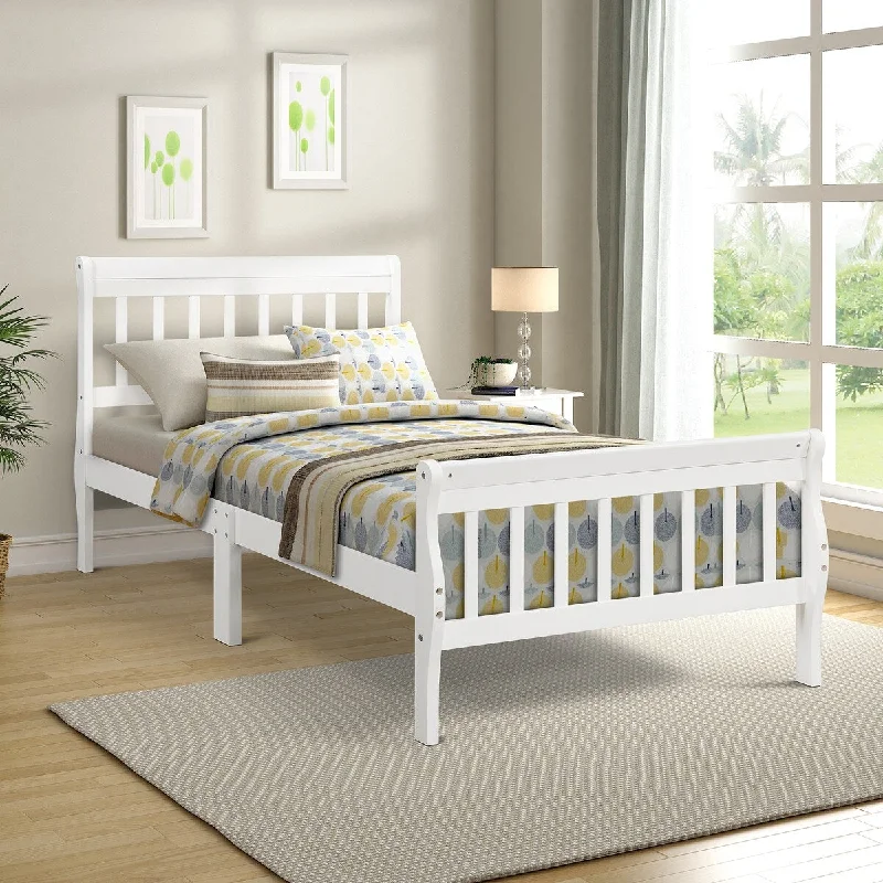 White Twin Size Solid Wood Platform Bed